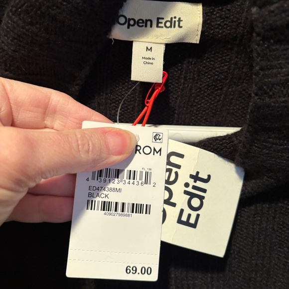 Nordstrom Open Edit Turtleneck Ribbed Sweater in Black Medium NWT - Picture 4 of 6